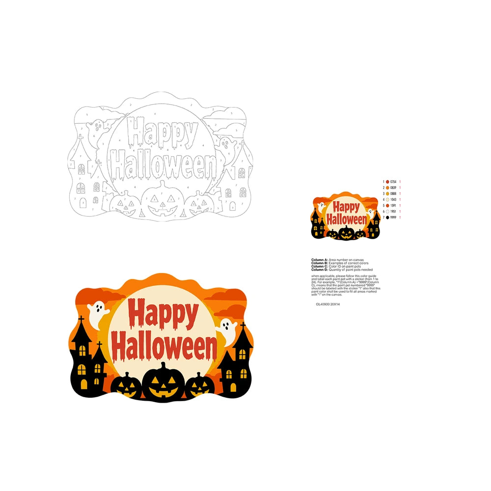 Paint by Numbers - Wooden Door Hanger | Happy Halloween Ghosts and Pumpkins