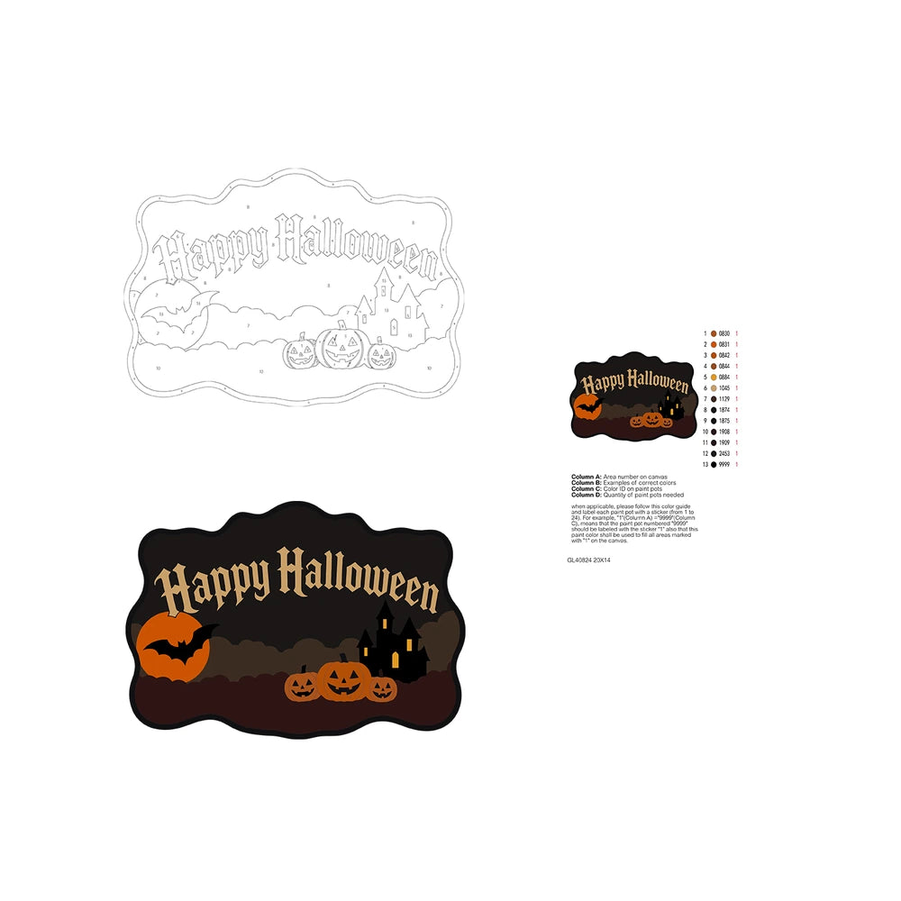 Paint by Numbers - Wooden Door Hanger | Happy Halloween Haunted Castle