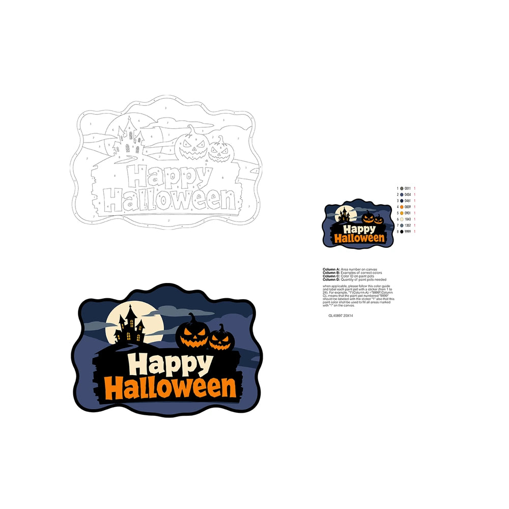 Paint by Numbers - Wooden Door Hanger | Happy Halloween Haunted Hill