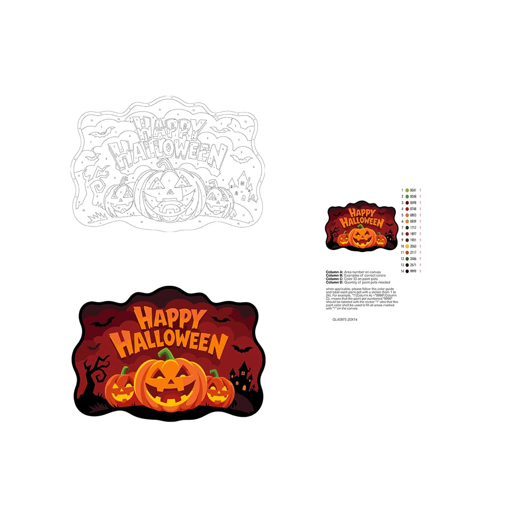 Paint by Numbers - Wooden Door Hanger | Happy Halloween Pumpkin Trio at Night