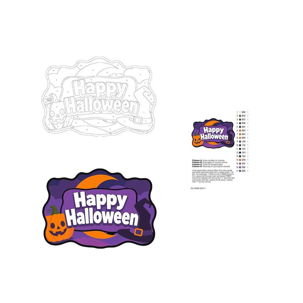 Paint by Numbers - Wooden Door Hanger | Happy Halloween Purple Pumpkin
