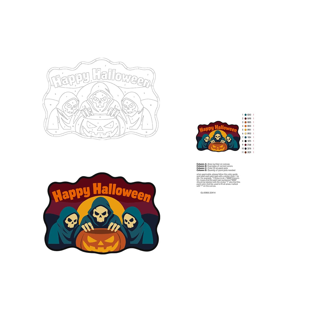 Paint by Numbers - Wooden Door Hanger | Happy Halloween Reapers Over a Pumpkin