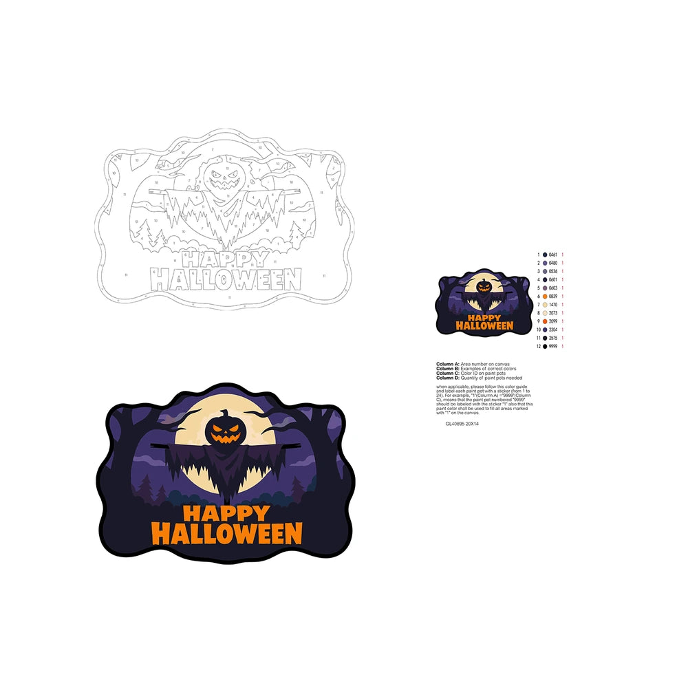 Paint by Numbers - Wooden Door Hanger | Happy Halloween Scarecrow Silhouette