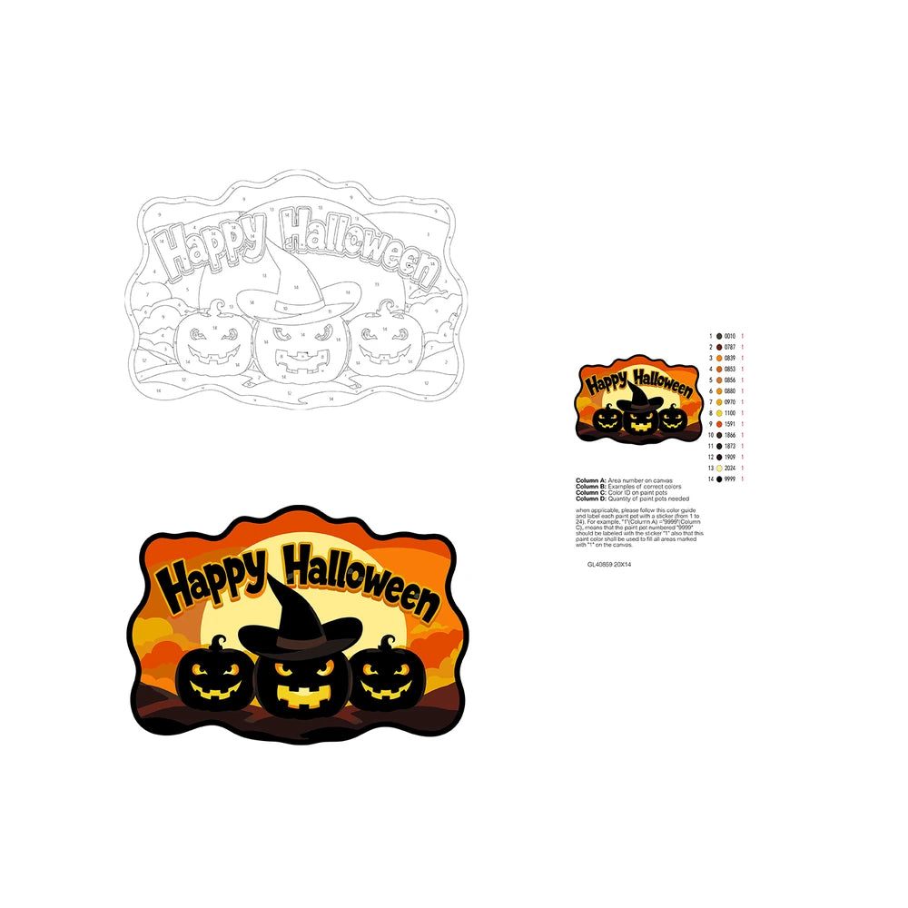 Paint by Numbers - Wooden Door Hanger | Happy Halloween Witch Hat Pumpkins
