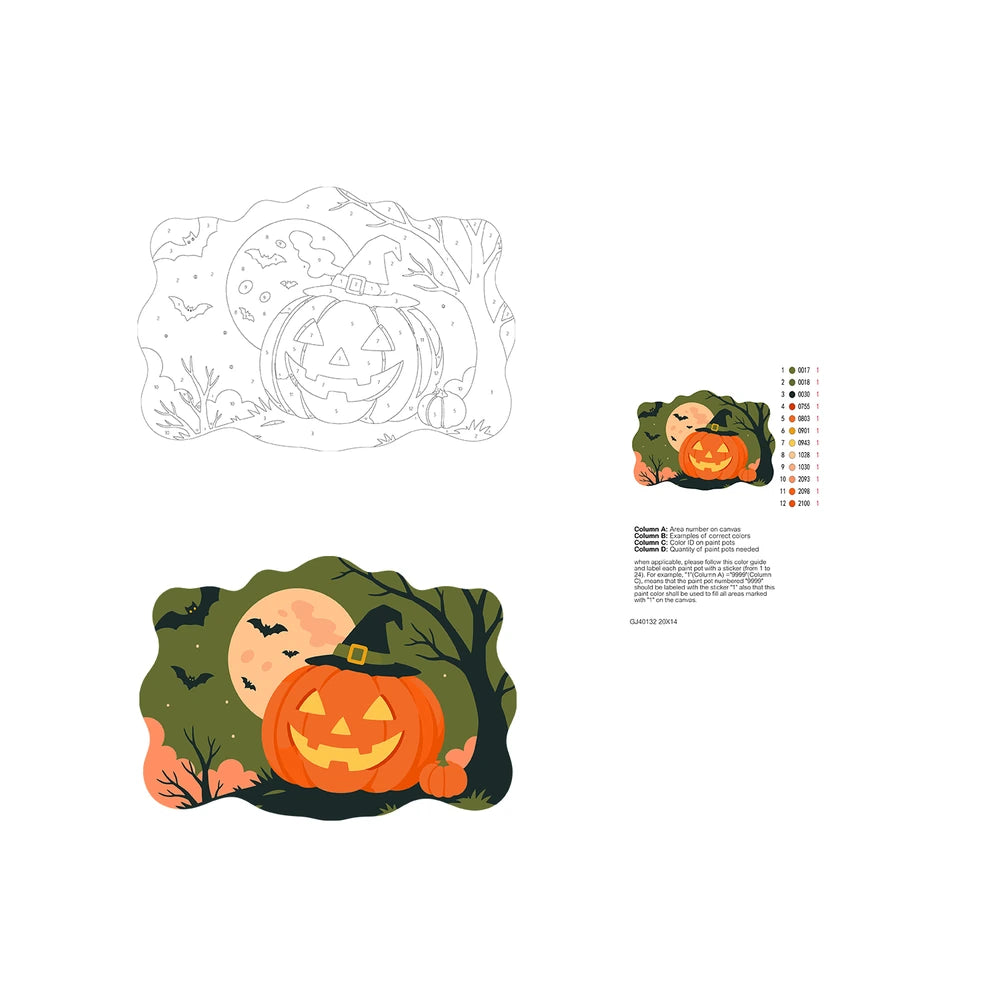 Paint by Numbers - Wooden Door Hanger | Jack-o'-Lantern in a Witch Hat