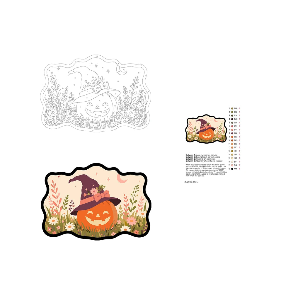 Paint by Numbers - Wooden Door Hanger | Jack-o'-Lantern in a Witch Hat in the Meadow