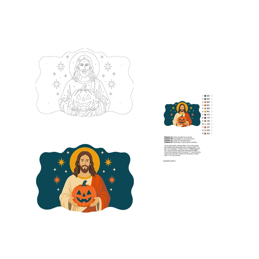 Paint by Numbers - Wooden Door Hanger | Jesus with a Jack-o'-Lantern