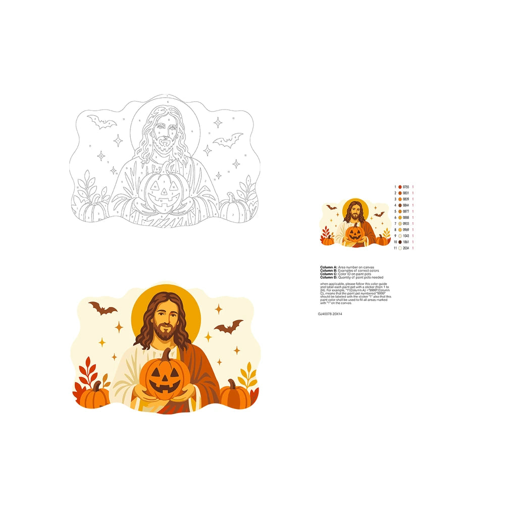 Paint by Numbers - Wooden Door Hanger | Jesus with a Jack-o'-Lantern in Autumn