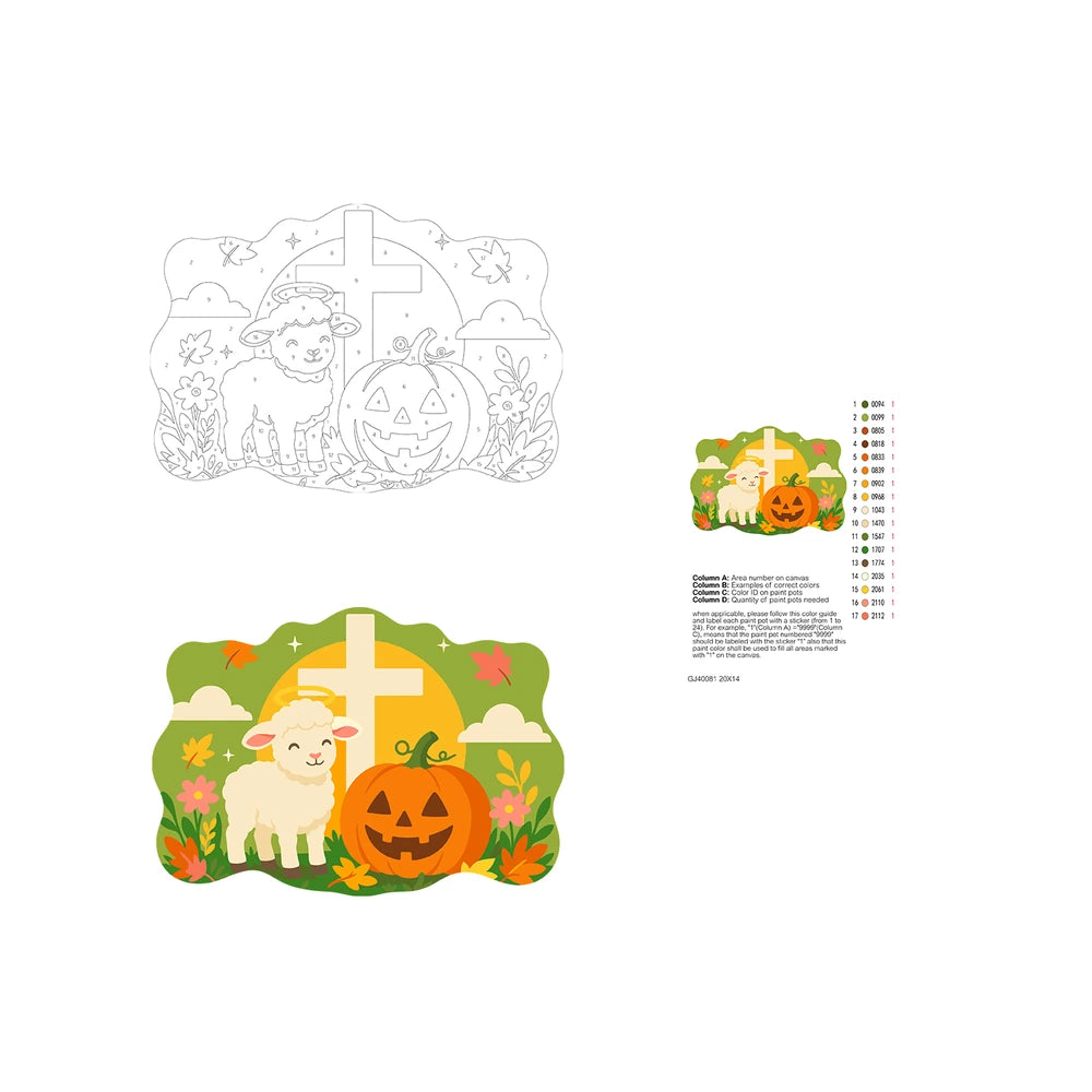 Paint by Numbers - Wooden Door Hanger | Lamb with a Cross and Pumpkin