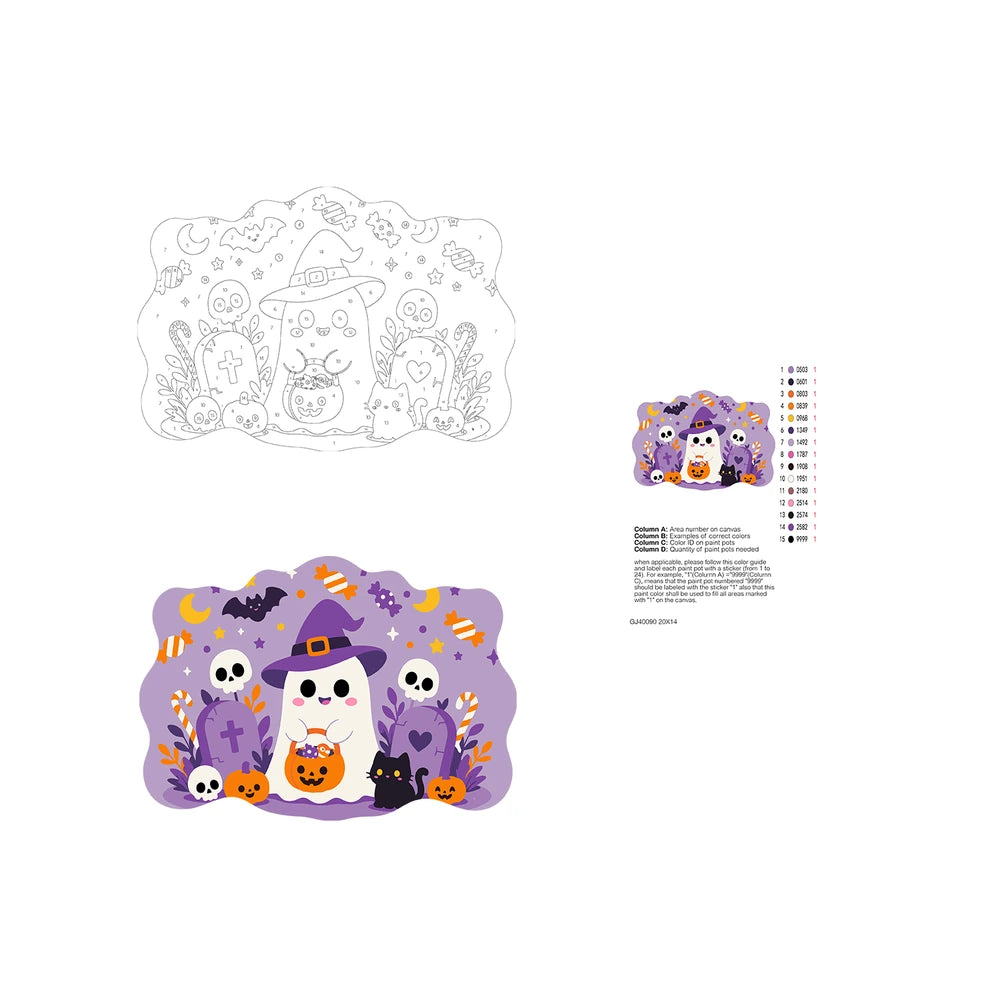 Paint by Numbers - Wooden Door Hanger | Little Ghost with a Candy Bucket