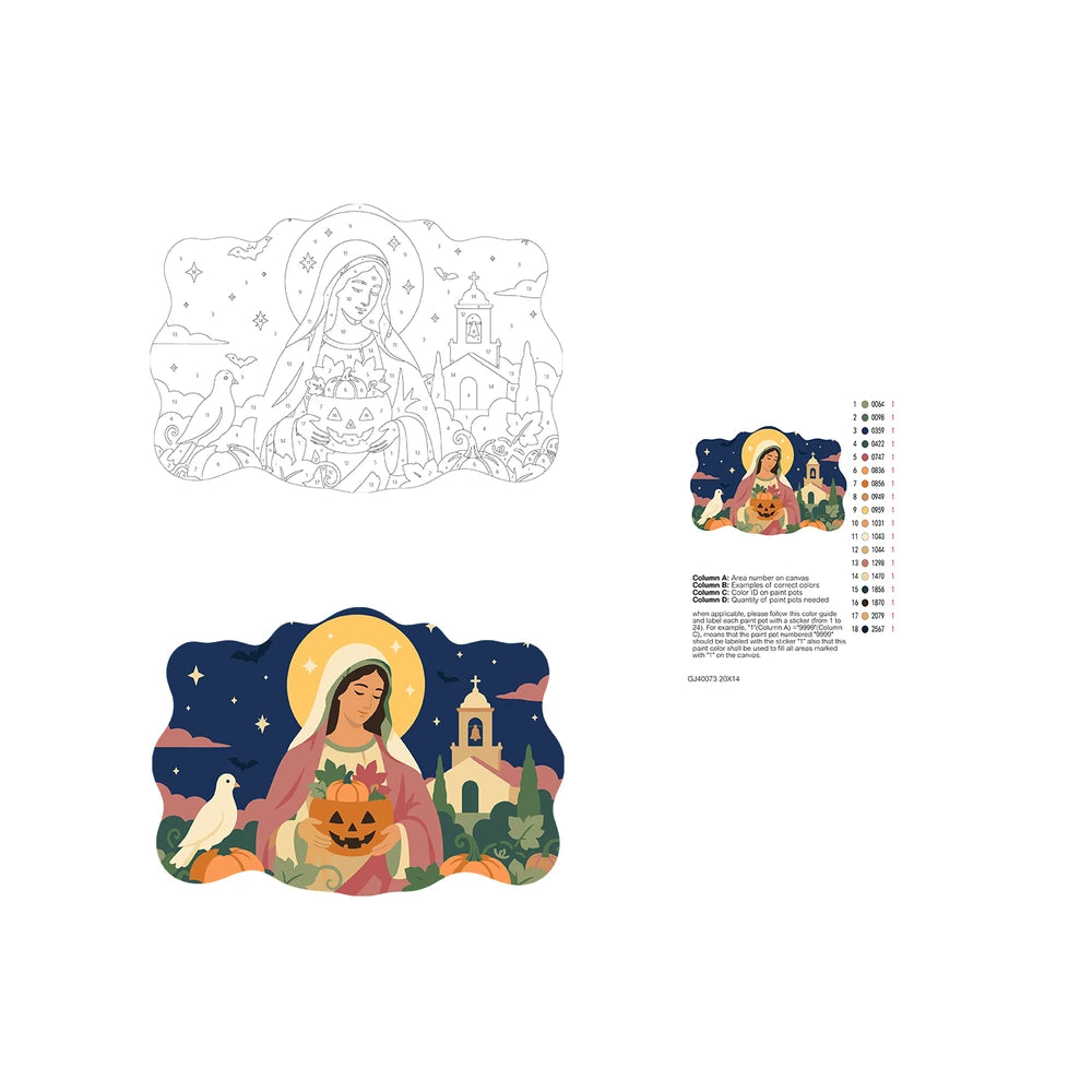 Paint by Numbers - Wooden Door Hanger | Mary with a Jack-o'-Lantern