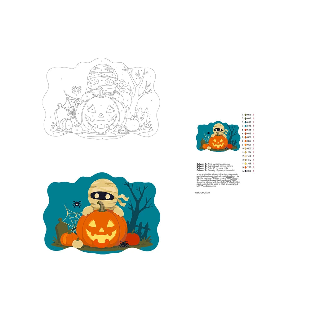 Paint by Numbers - Wooden Door Hanger | Mummy Behind a Jack-o'-Lantern