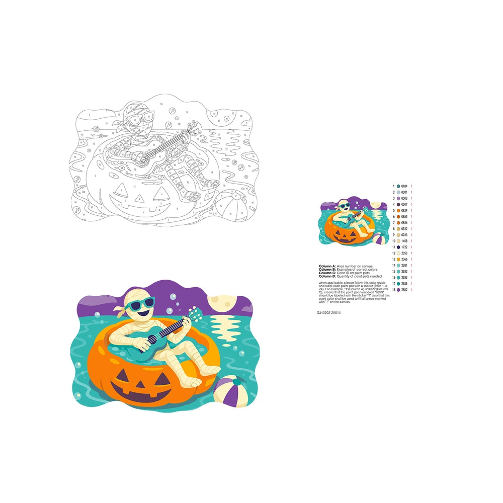 Paint by Numbers - Wooden Door Hanger | Mummy Playing Ukulele on a Pumpkin Float