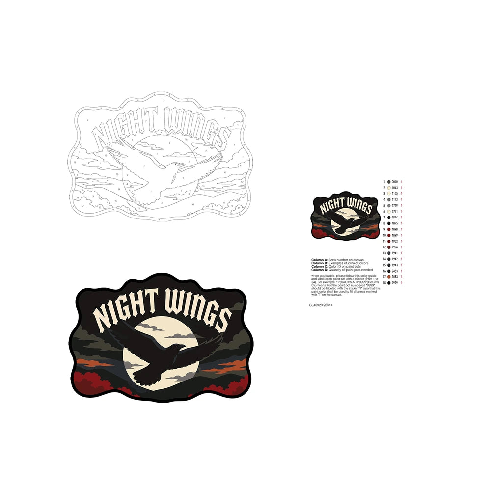 Paint by Numbers - Wooden Door Hanger | Night Wings