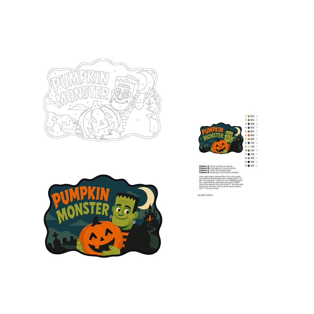 Paint by Numbers - Wooden Door Hanger | Pumpkin Monster