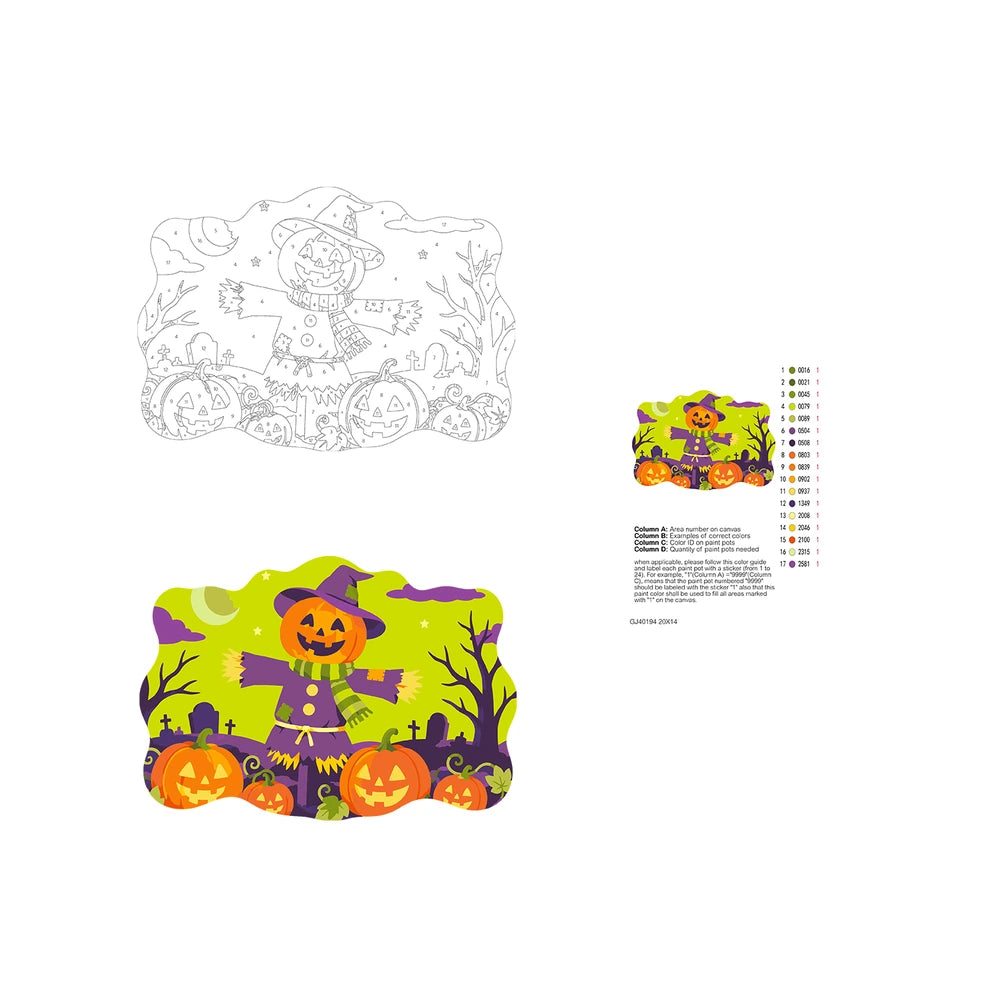 Paint by Numbers - Wooden Door Hanger | Pumpkin Scarecrow in the Graveyard