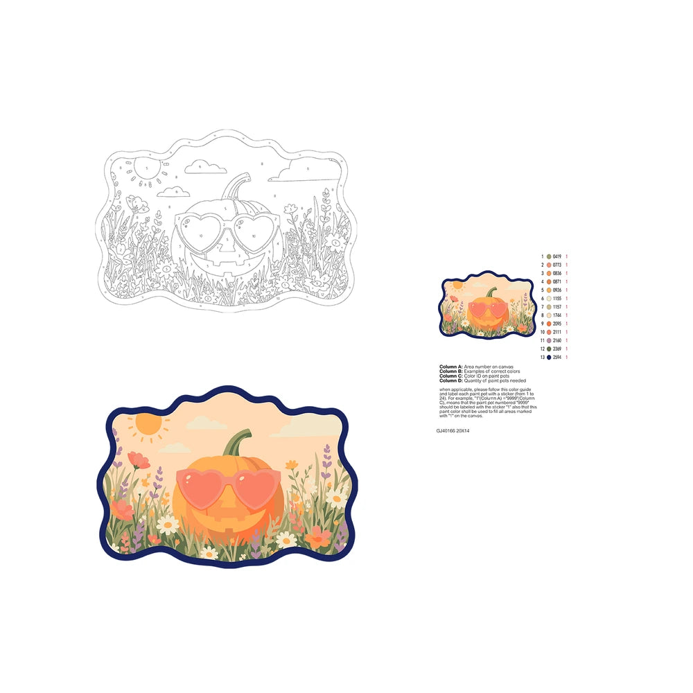 Paint by Numbers - Wooden Door Hanger | Pumpkin with Heart Sunglasses in the Meadow