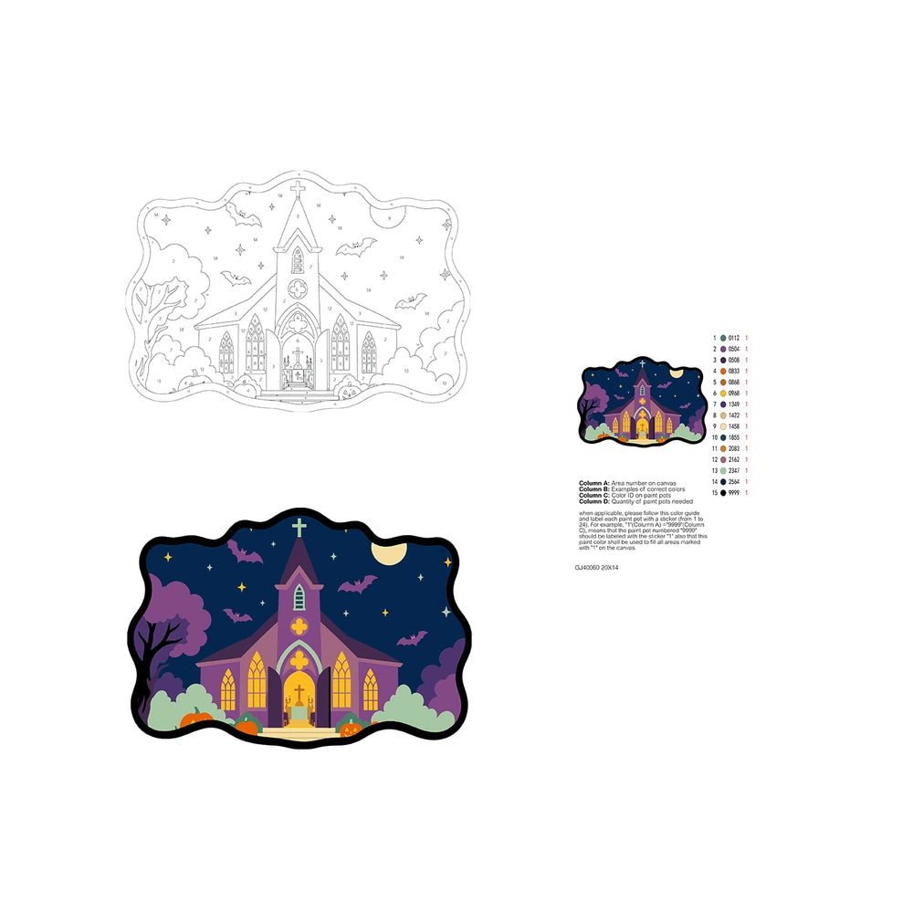 Paint by Numbers - Wooden Door Hanger | Purple Church on Halloween Night