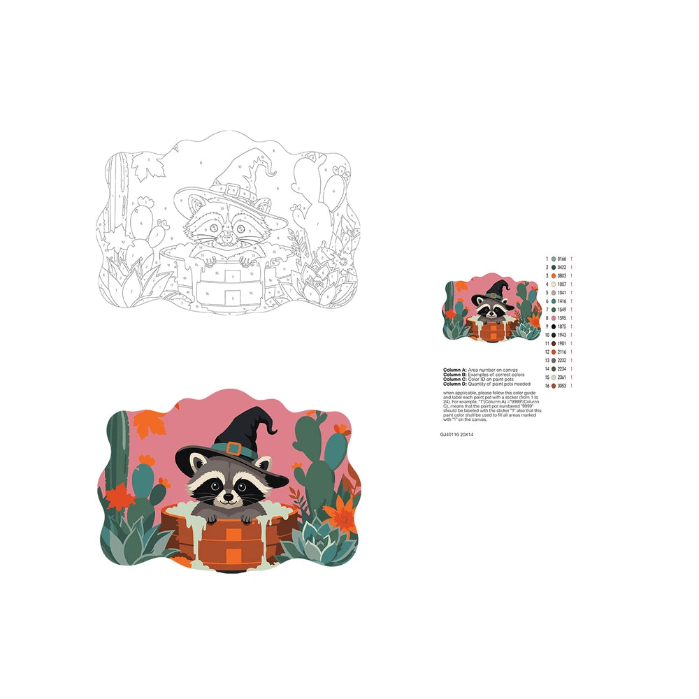 Paint by Numbers - Wooden Door Hanger | Raccoon Witch in a Wooden Tub