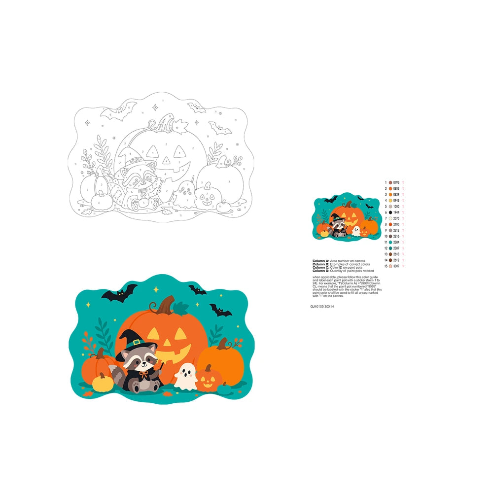 Paint by Numbers - Wooden Door Hanger | Raccoon Witch with Pumpkins