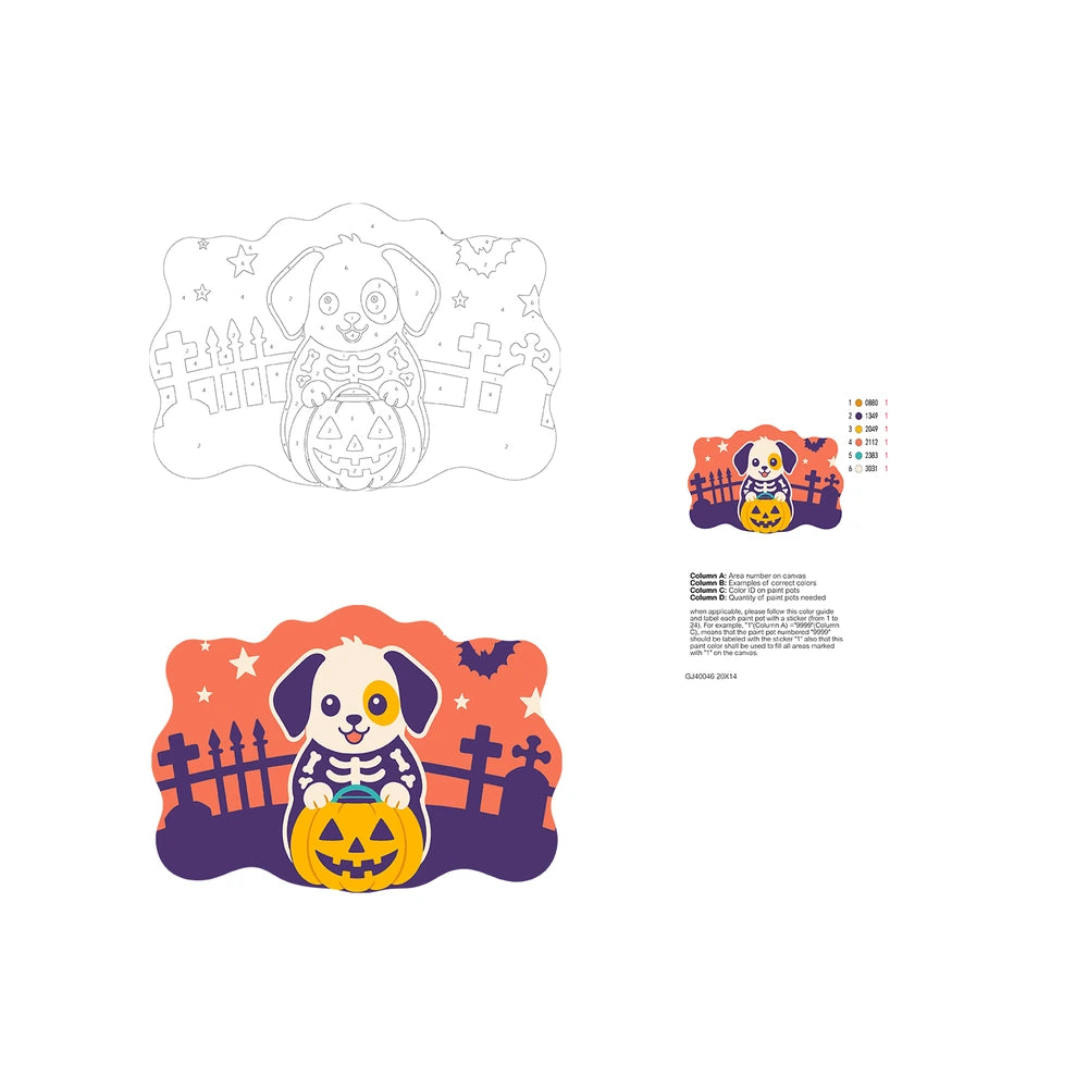Paint by Numbers - Wooden Door Hanger | Skeleton Puppy with a Pumpkin