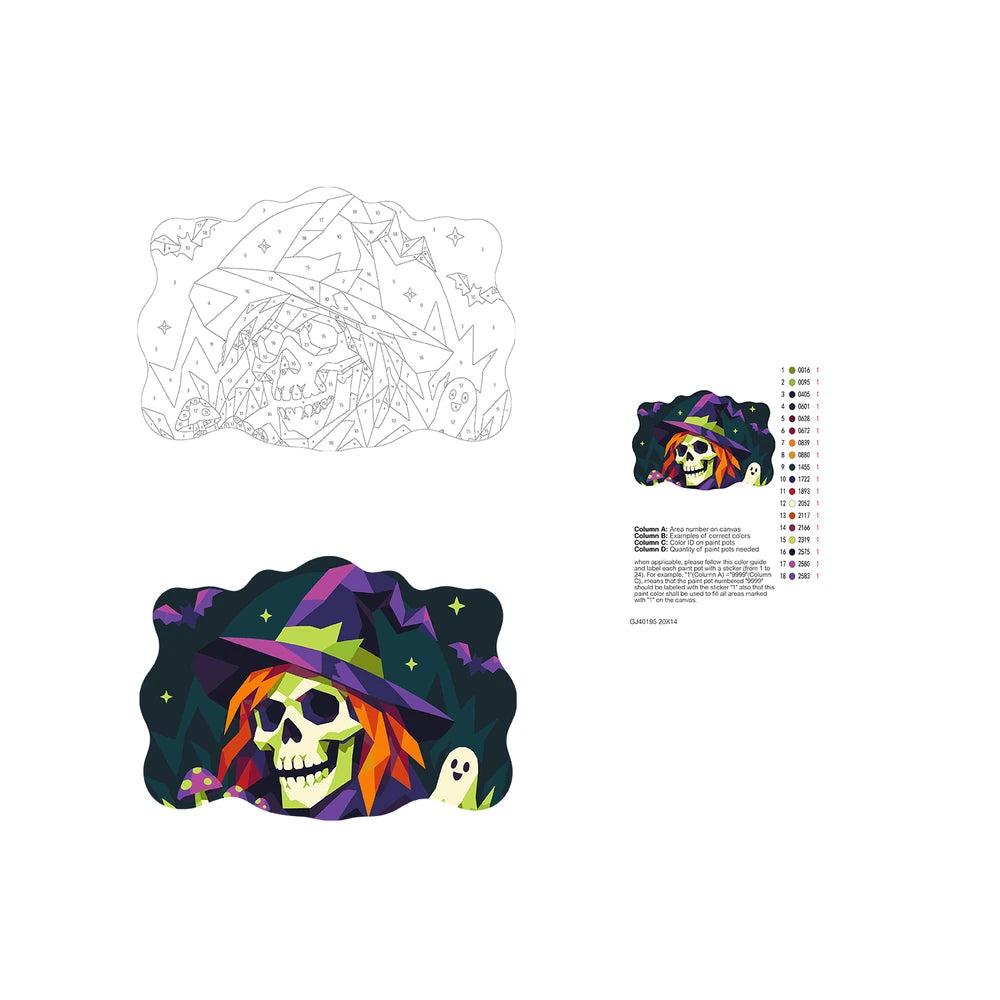 Paint by Numbers - Wooden Door Hanger | Skull Witch in Geometric Style