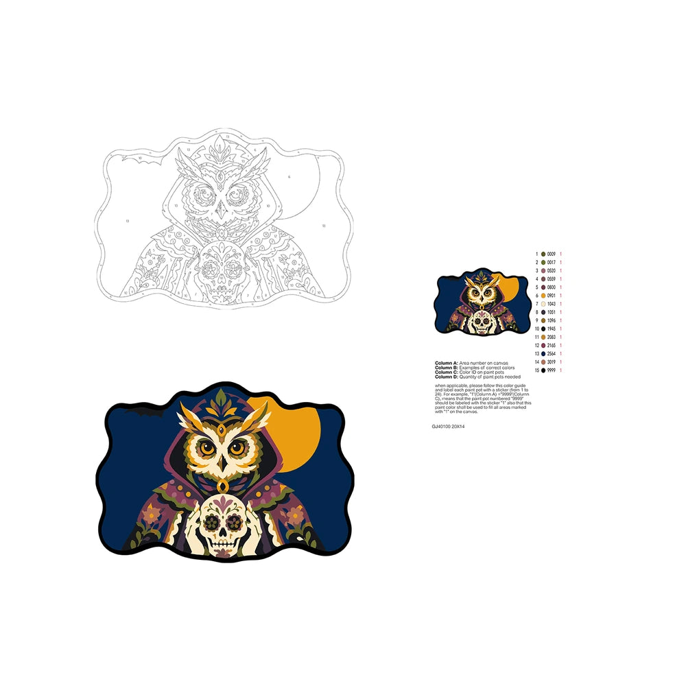 Paint by Numbers - Wooden Door Hanger | Sugar Skull Owl in a Hood