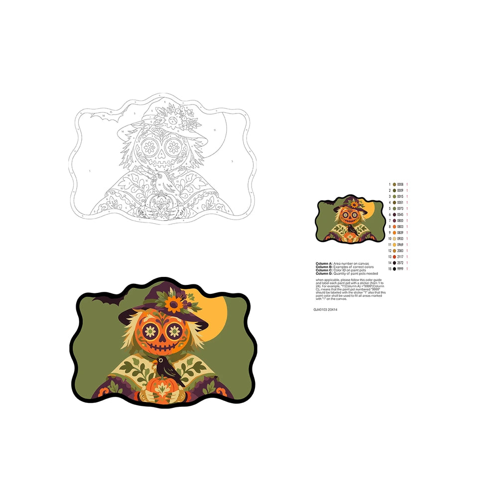 Paint by Numbers - Wooden Door Hanger | Sugar Skull Scarecrow