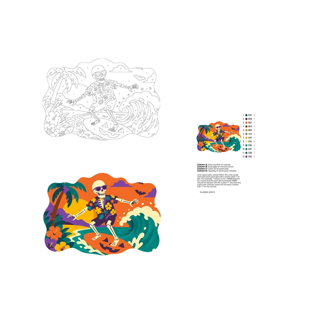 Paint by Numbers - Wooden Door Hanger | Surfing Skeleton in a Hawaiian Shirt