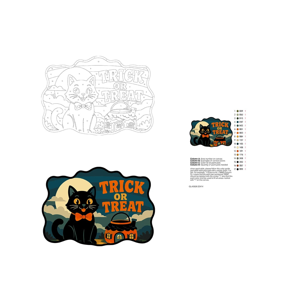 Paint by Numbers - Wooden Door Hanger | Trick or Treat Black Cat
