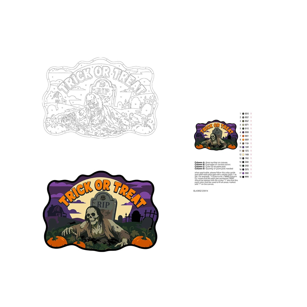 Paint by Numbers - Wooden Door Hanger | Trick or Treat Graveyard Zombie