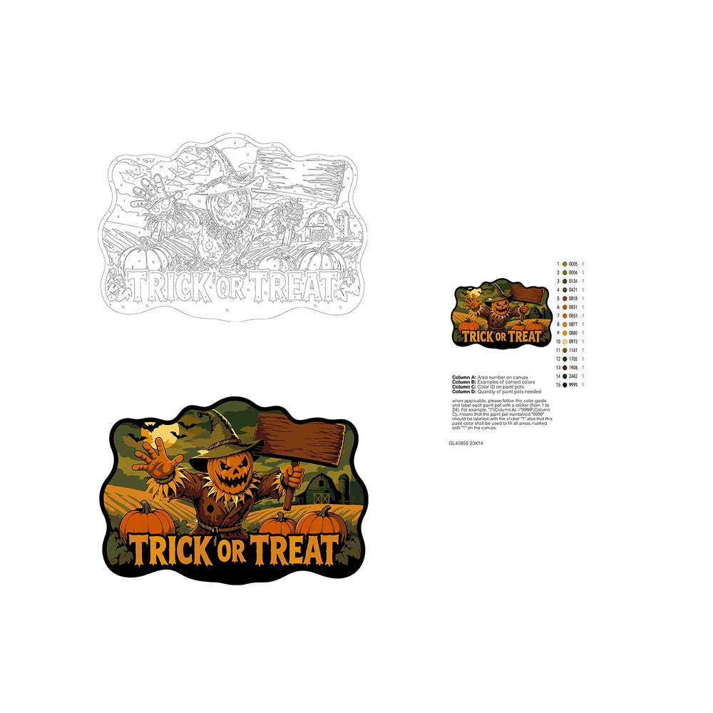 Paint by Numbers - Wooden Door Hanger | Trick or Treat Scarecrow with a Sign