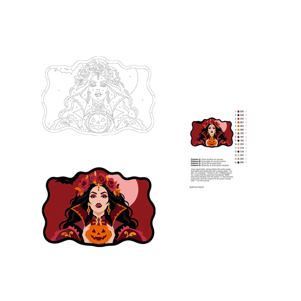 Paint by Numbers - Wooden Door Hanger | Vampire Queen with a Jack-o'-Lantern