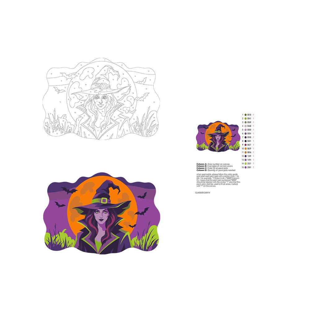 Paint by Numbers - Wooden Door Hanger | Witch in the Orange Moon