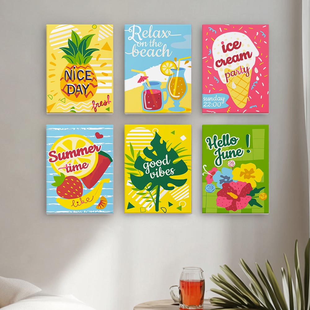 Paint by Numbers – 6 Mini Paintings | Summer Vibes & Ice Cream Set