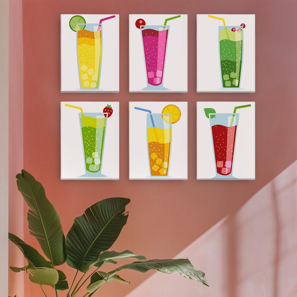 Paint by Numbers – 6 Mini Paintings | Colorful Sparkling Drinks Set