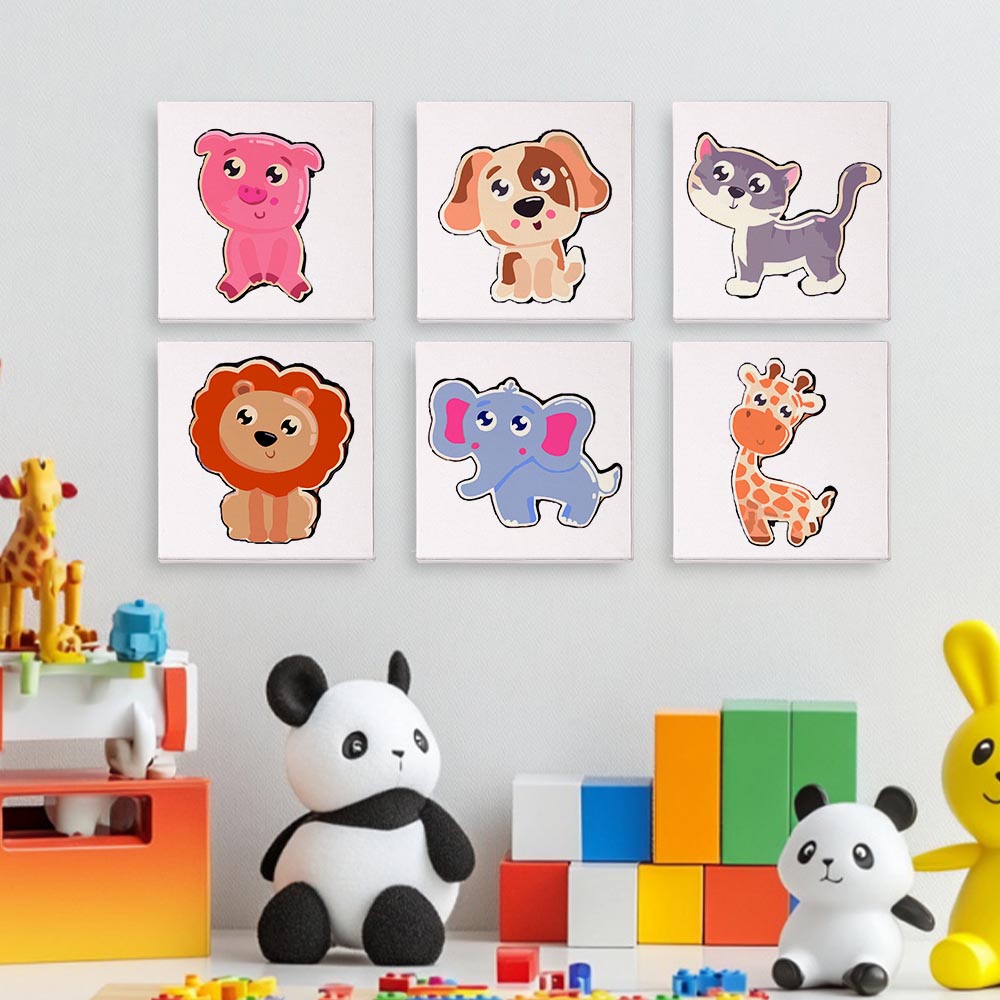 Paint by Numbers – 6 Mini Paintings | Cute Cartoon Animals Set
