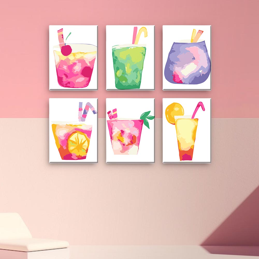 Paint by Numbers – 6 Mini Paintings | Abstract Summer Cocktails Set