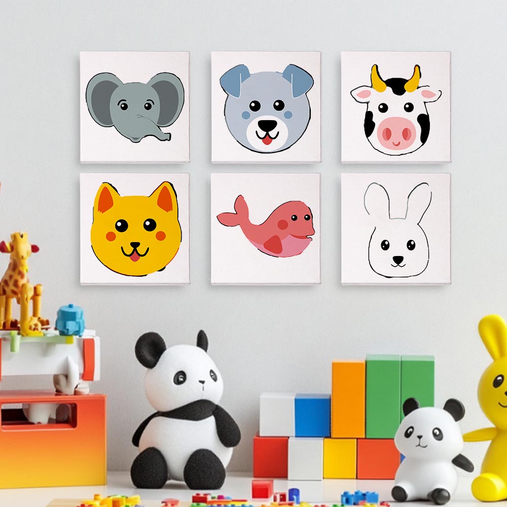 Paint by Numbers – 6 Mini Paintings | Animal Faces for Kids Set