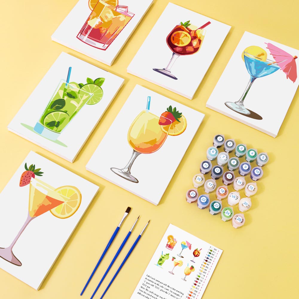 Paint by Numbers – 6 Mini Paintings | Tropical Cocktails Set