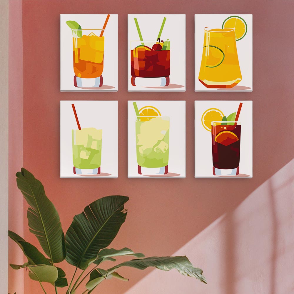 Paint by Numbers – 6 Mini Paintings | Minimalist Cocktail Glasses Set