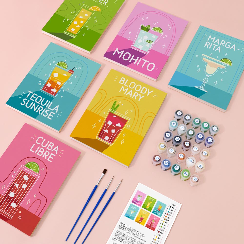 Paint by Numbers – 6 Mini Paintings | Pop Art Cocktail Classics