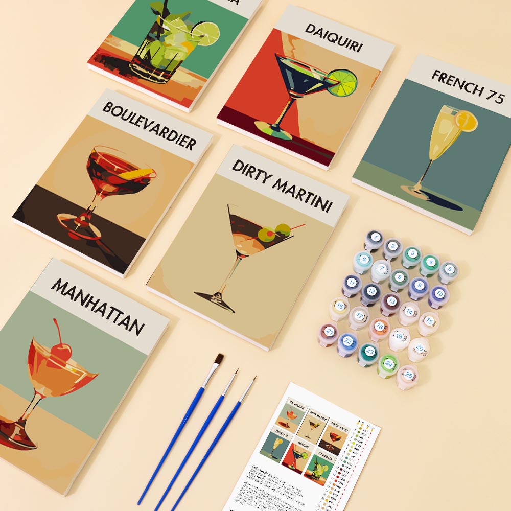 Paint by Numbers – 6 Mini Paintings | Elegant Cocktails Set