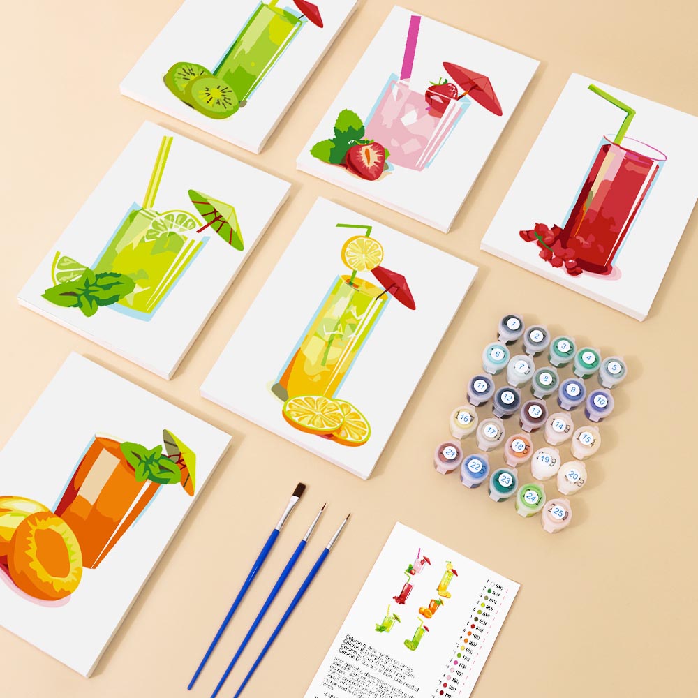 Paint by Numbers – 6 Mini Paintings | Summer Fruit Drinks Collection