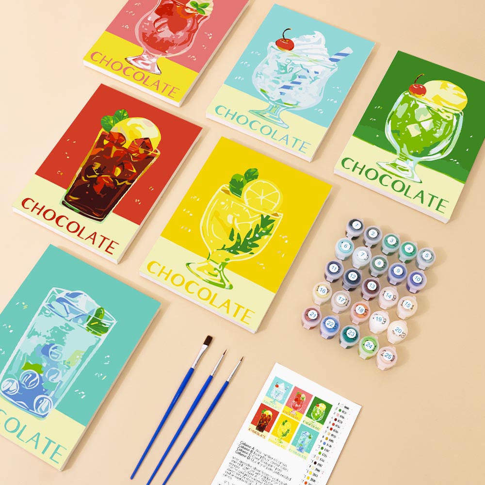 Paint by Numbers – 6 Mini Paintings | Retro Ice Cream & Drinks Set