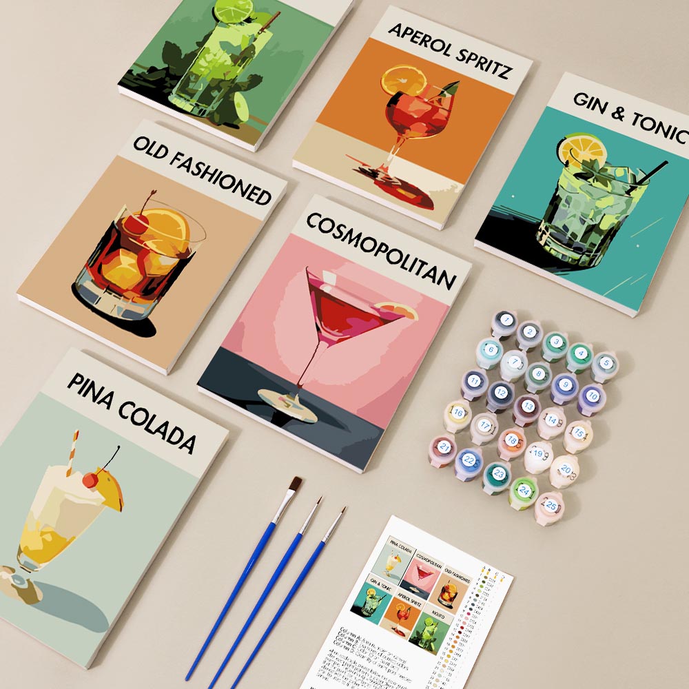 Paint by Numbers - 6 Mini Paintings | Classic Cocktails Set