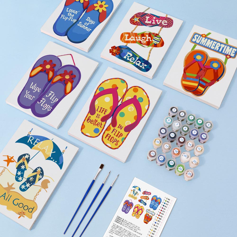 Paint by Numbers – 6 Mini Paintings | Fun Summer Flip-Flops Set