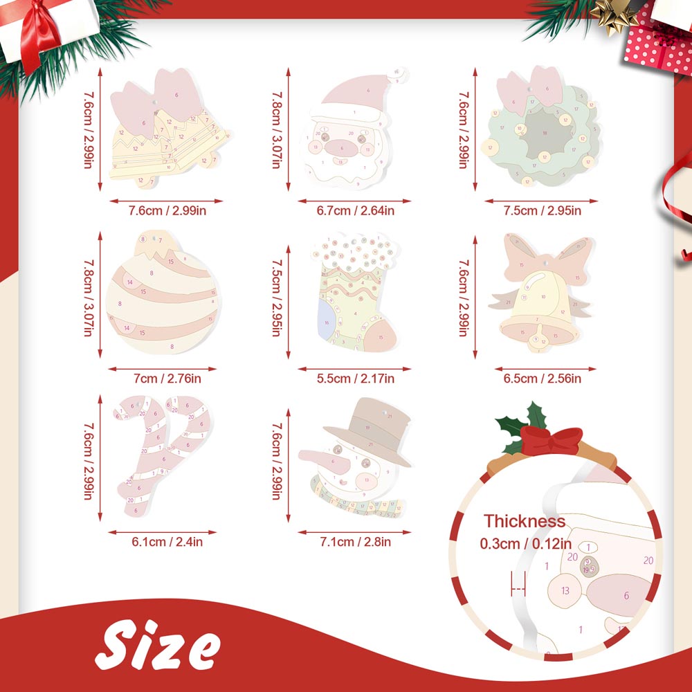 Paint by Numbers – 8 Christmas Ornaments – Festive Bells, Santa & Holiday Cheer Set