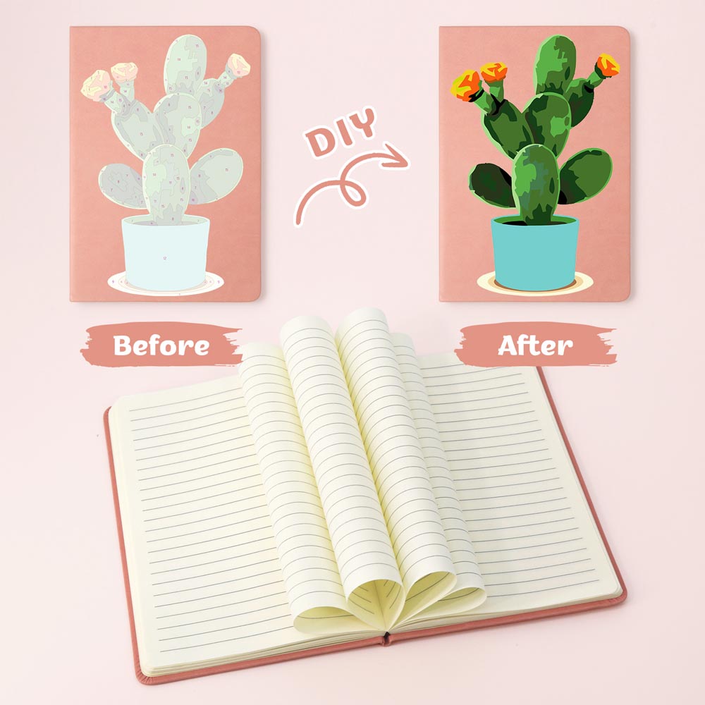 Paint by Numbers Hardcover Journal Notebook - Flowering Cactus