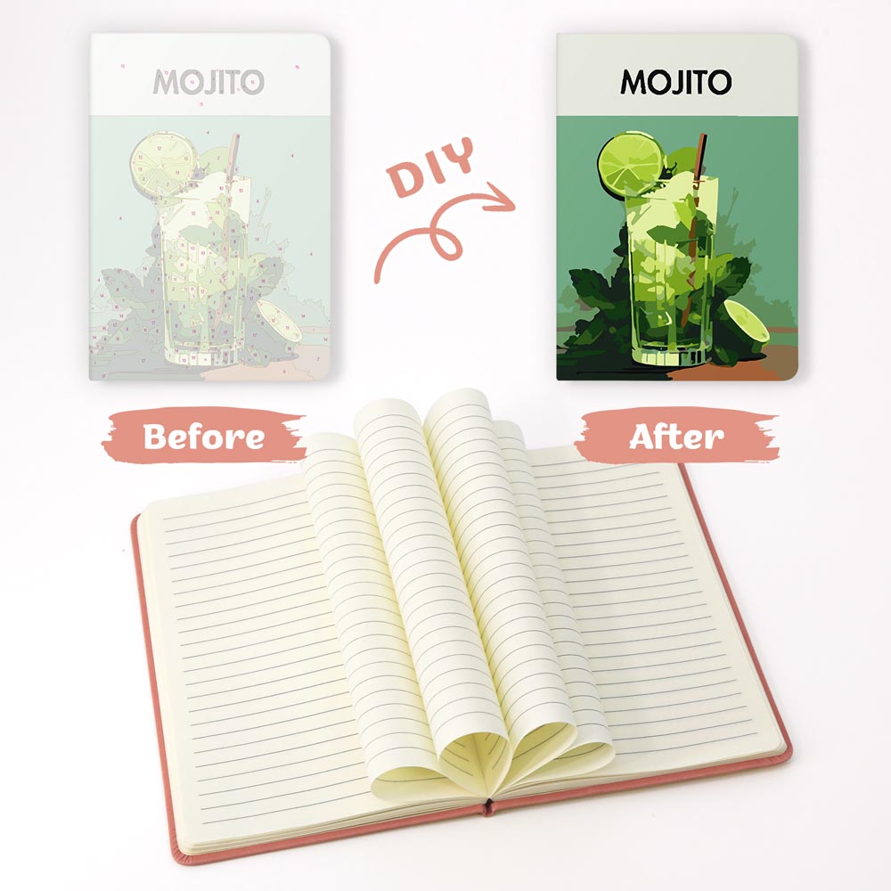 Paint by Numbers Hardcover Journal Notebook - Mojito Cocktail